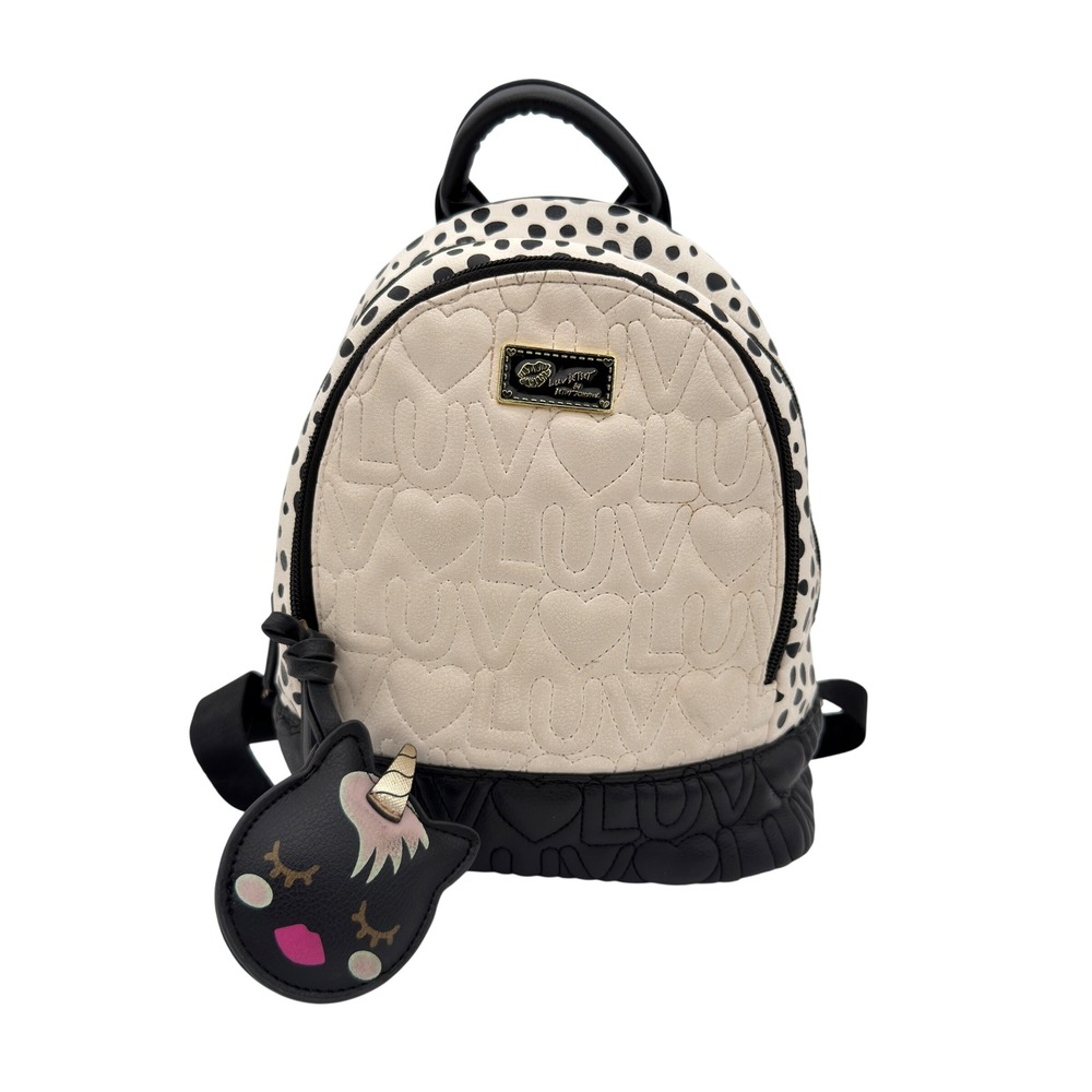Betsey Johnson Mini‎ Backpack Unicorn Charm Hearts Polka Dot Quilted Bag